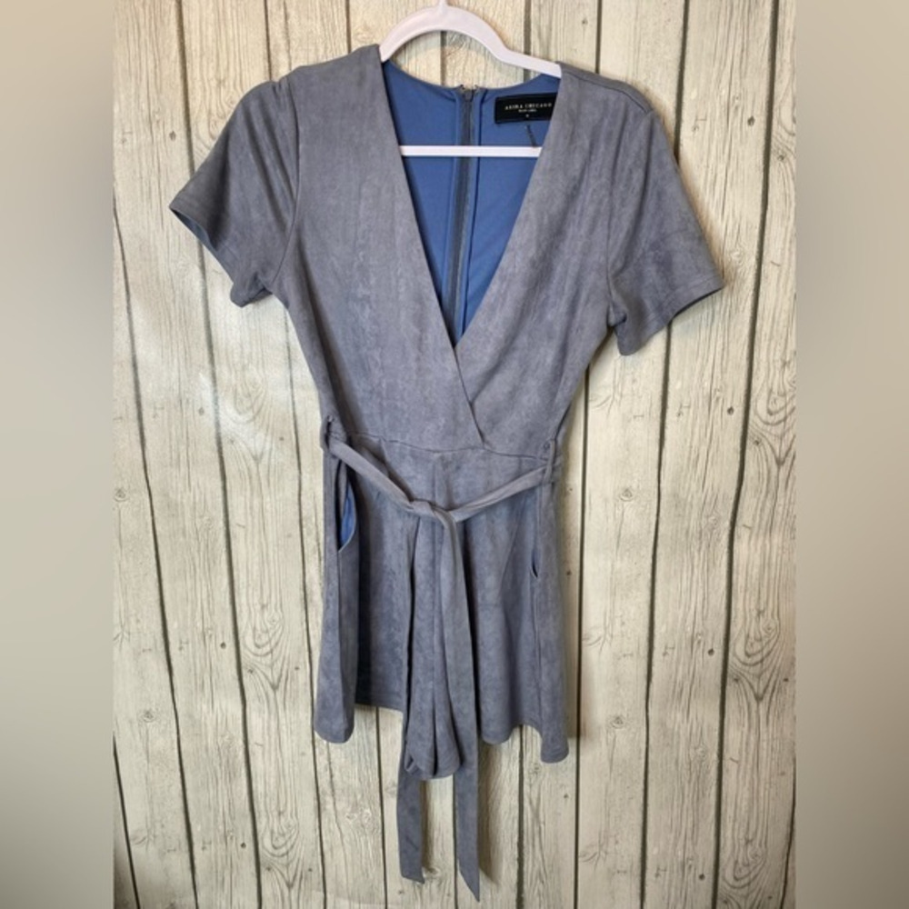 AKIRA Chicago Black Label Blue Suede Short Sleeve And Short Romper Size Medium.